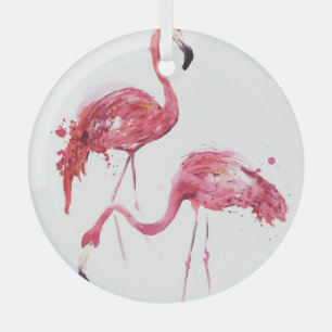 Ornement En Verre Flamants roses aquarelle, Design élégant.