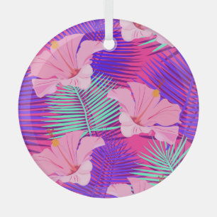 Ornement En Verre Flamants roses exotiques : Vintage rose tropical.