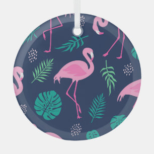 Ornement En Verre flamants roses, palmiers tropicaux, couteaux dessi