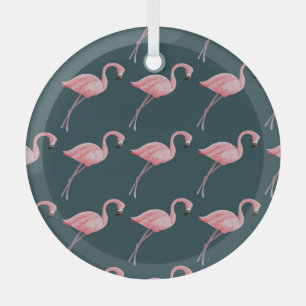 Ornement En Verre Flamants roses sur motif bleu vintage sans soudure