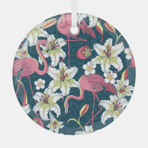 Ornement En Verre Flamants roses tropicaux vintages Lys Motif