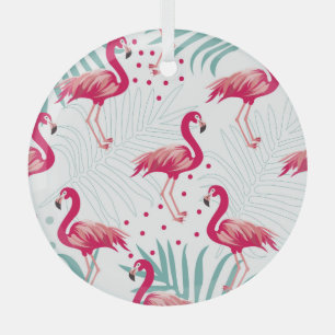 Ornement En Verre Flamingo tropical et feuille, motif d'été.