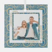 Ornement En Verre Flèches d'or photo bleu (Recto)