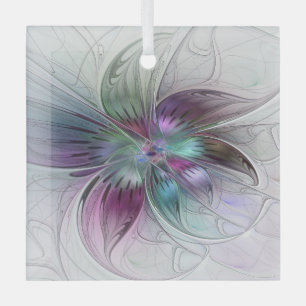 Ornement En Verre Fleur Abstraite colorée Art moderne floral fractal