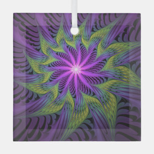 Ornement En Verre Fleur Abstraite Moderne de Fractale Violette Verte