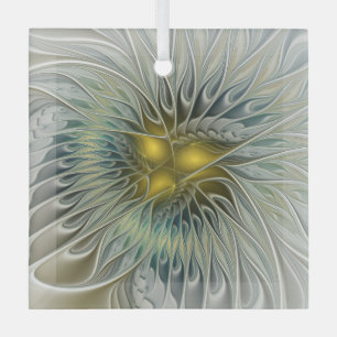 Ornement En Verre Fleur argentée dorée Fantastique Art fractal abstr