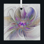 Ornement En Verre Fleur d'art Abstrait, énergique et coloré<br><div class="desc">Une puissante fleur d'imaginaire multicolore,  un art fractal floral unique. Conception pour votre ornement en verre carré et plus encore.</div>