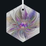 Ornement En Verre Fleur d'art Abstrait, énergique et coloré<br><div class="desc">Une puissante fleur d'imaginaire multicolore,  un art fractal floral unique. Conception pour votre ornement en verre hexagone et plus encore.</div>
