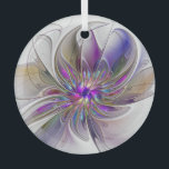 Ornement En Verre Fleur d'art Abstrait, énergique et coloré<br><div class="desc">Une puissante fleur d'imaginaire multicolore,  un art fractal floral unique. Conception pour votre ornement en verre circulaire et plus encore.</div>