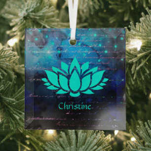 Ornement En Verre Fleur de Lotus blanc sur Bokeh Sky et écriture sub