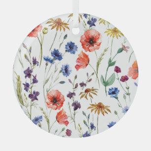 Ornement En Verre Fleur sauvage Aquarelle Poppy Chamomile Arrière -