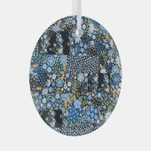 Ornement En Verre Fleurs Bleues Patchwork : Tissu sans couture. (Avant droite)