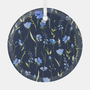 Ornement En Verre Fleurs bleues rustiques : Illustration botanique.