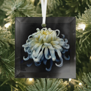 Ornement En Verre Fleurs Chrysanthème blanc