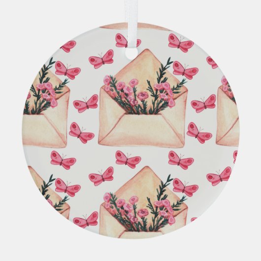 Ornement En Verre Fleurs d'aquarelle dans les enveloppes : motif tra (Verso)