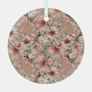 Ornement En Verre Fleurs de soleil, pommes : motif d'aquarelle d'aut