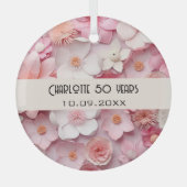 Ornement En Verre Fleurs rose blanc nom d'anniversaire (Recto)