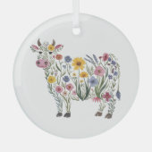 Ornement En Verre Fleurs sauvages d'aquarelle en forme de Vache mign (Recto)