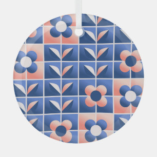 Ornement En Verre Fleurs stylisées rétro : motif en mosaïque.