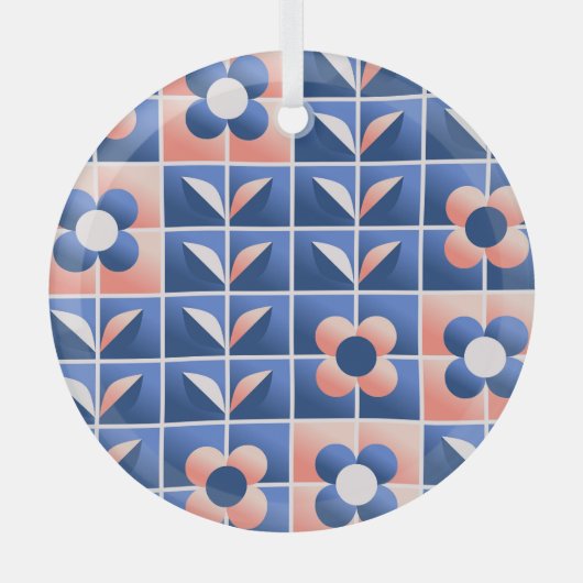 Ornement En Verre Fleurs stylisées rétro : motif en mosaïque. (Recto)