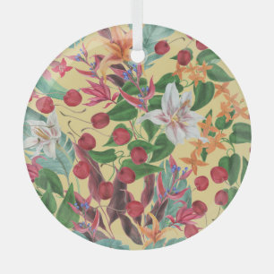 Ornement En Verre Fleurs tropicales Cerise : Aquarelle Patte transpa