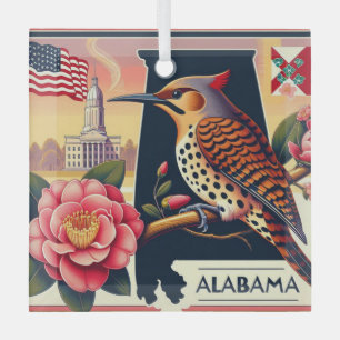 Ornement En Verre Flickr Nord de l'Alabama Oiseaux et Camellia Flowe