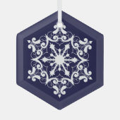 Ornement En Verre Flocon De Neige Blanc Sur Bleu Foncé (Recto)
