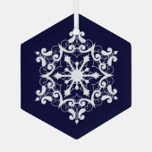 Ornement En Verre Flocon De Neige Blanc Sur Bleu Foncé (Verso)