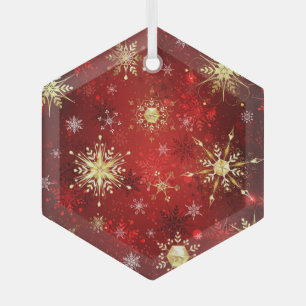 Ornement En Verre Flocons de neige dorés de Noël sur étiquette de fo
