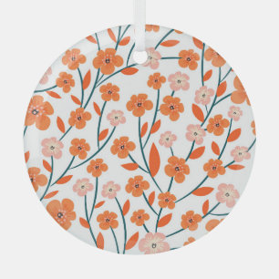 Ornement En Verre Floral Orange Pastel Blanc sans couture