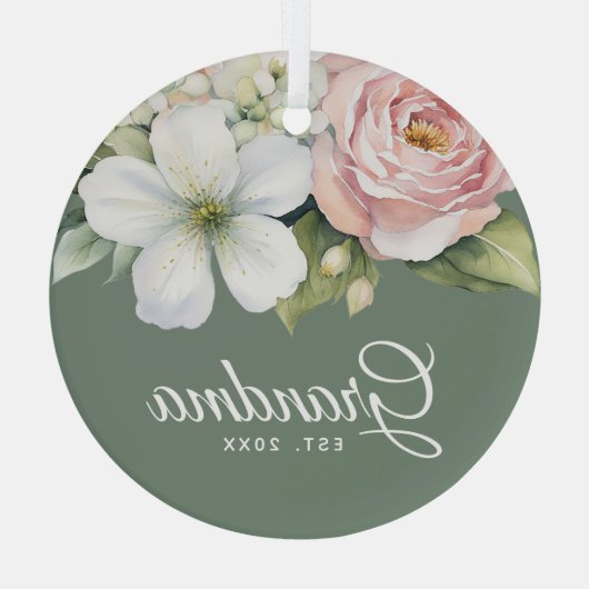 Ornement En Verre Floral Sage Green Établissement Date Nouveau Grand (Verso)