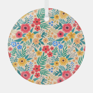 Ornement En Verre Floral vintage, Petites Fleurs Colorées.