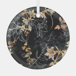 Ornement En Verre Flore foncée : Aquarelle Peinture sans joint.