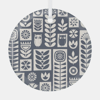 Ornement En Verre Flore scandinave : Blanc, Bleu, Minimaliste.