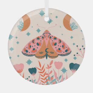 Ornement En Verre Folk Art Moths : Illustration Vintage brillante