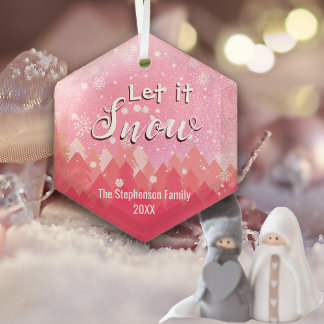 Ornement En Verre Forêt de neige rose sur mesure Joyeux Noël