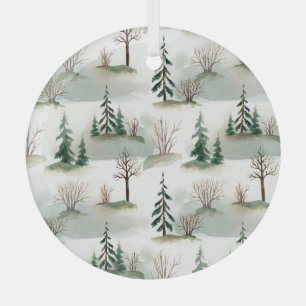 Ornement En Verre Forêt d'hiver : Flou vert à main