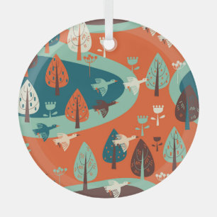 Ornement En Verre Forêt d'oies : Scène Vintage de la nature