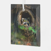 Ornement En Verre Forêt | Raccoon Peeking (Avant gauche)