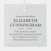 Ornement En Verre Forever In Our Hearts Memorial Modern Simple Citat (Recto)