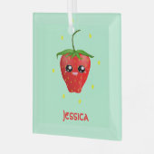 Ornement En Verre Fruit Monogram kawaii sur turquoise (Avant gauche)