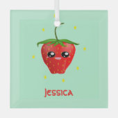 Ornement En Verre Fruit Monogram kawaii sur turquoise (Recto)