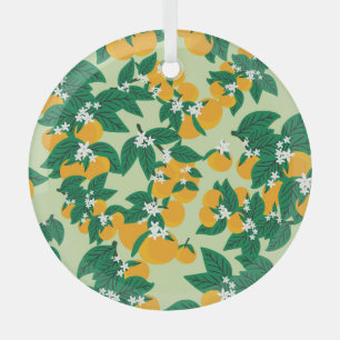 Ornement En Verre Fruit orange : motif vintage vert.