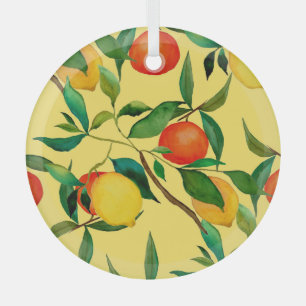 Ornement En Verre Fruits d'agrumes, motif d'aquarelle vibrante.