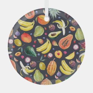Ornement En Verre Fruits tropicaux : Aquarelle Motif Multifruit.