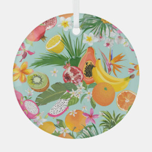 Ornement En Verre Fruits tropicaux, fleurs : arrière - plan vintage.