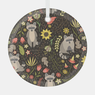 Ornement En Verre Funny Raccoons Vintage Illustration Motif