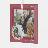Ornement En Verre Garland Wreath Couple Monogramme Photo Noël (Avant gauche)