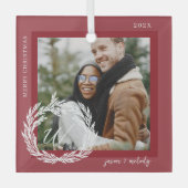 Ornement En Verre Garland Wreath Couple Monogramme Photo Noël (Recto)