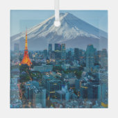 Ornement En Verre Glace et neige | Mt. Fuji et Tokyo Skyline (Recto)